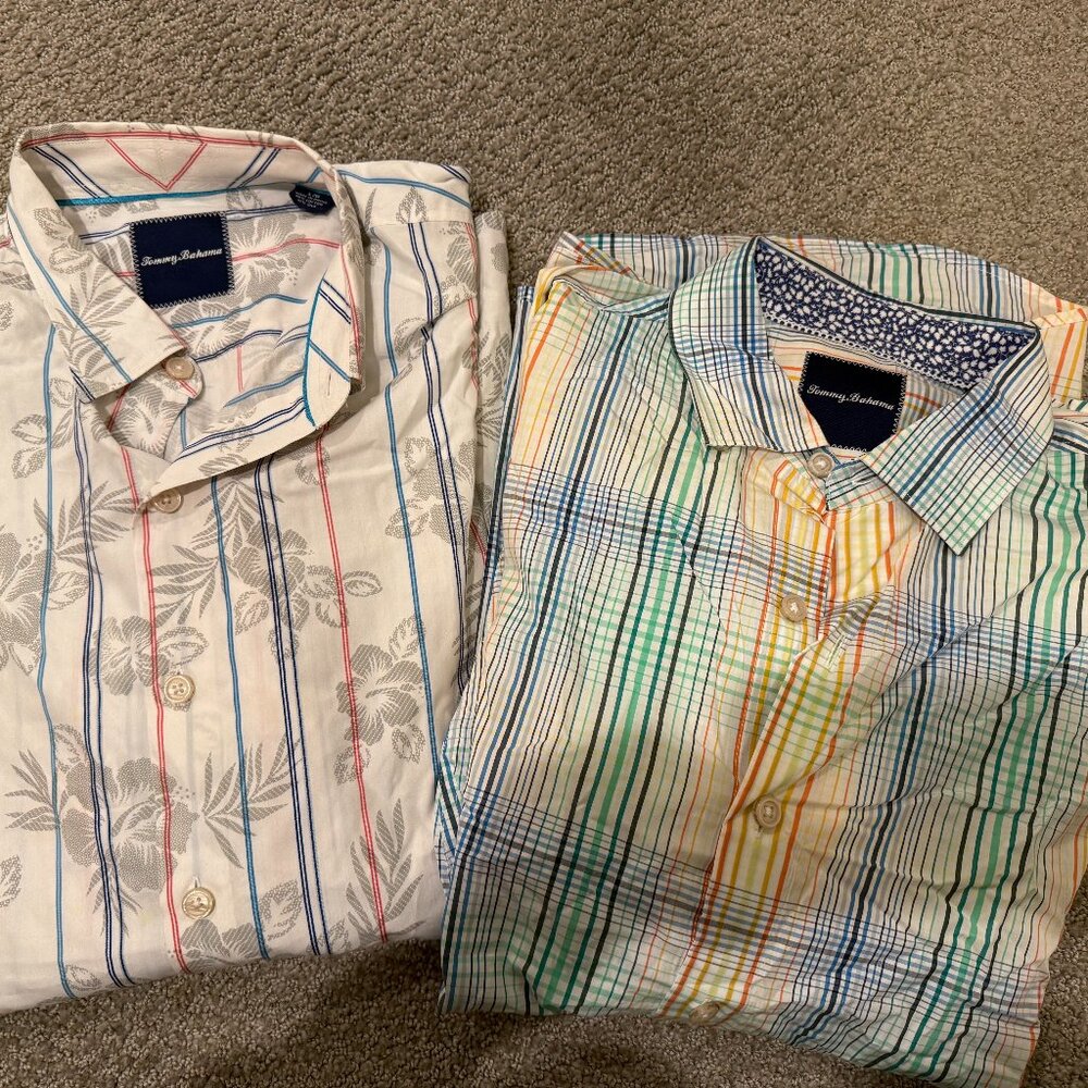 2 AMAZING LIMITED EDITION TOMMY BAHAMA LONG SLEEVE BUTTON-UP COTTON LARGE SHIRT